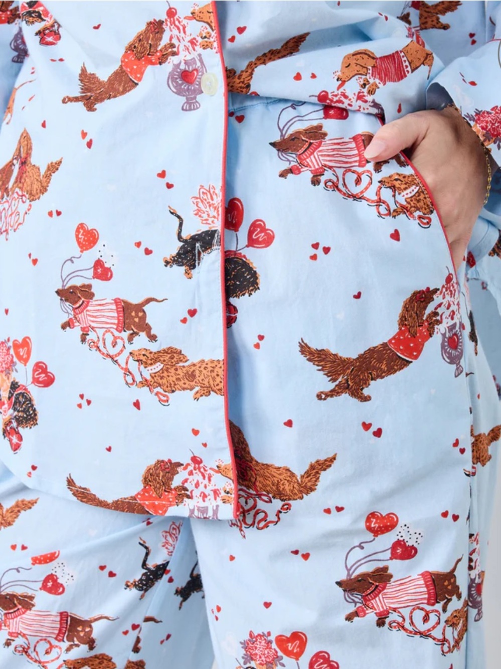 Printfresh 100% Organic Cotton Long PJ Set in Dachshund Date in pale blue - Picture 5 of 15